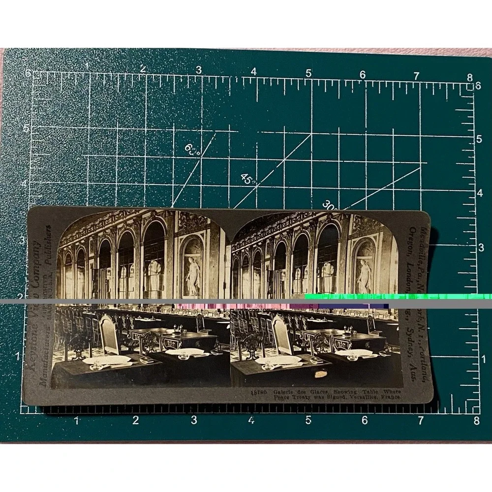 WWI, Table Where Peace Treaty Signed, Palace of Versailles, Keystone Stereoview
